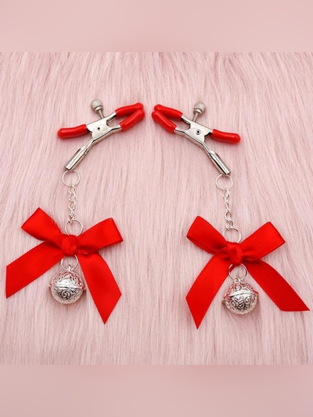 Red Bow Bell Nipple Clips